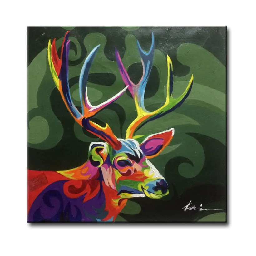 액자 손을 그린 추상 Sika 사슴 동물 그림 캔버스에 아트 벽화 또는 TV 벽 장식 1pc