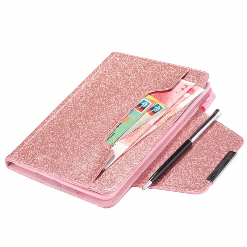 Portefeuille en cuir pour iPad Mini 6 1 2 3,4, Ipad 2 3 4, 5 6 Air 2 9.7 '', 2017 2018 PU Luxury Bling Glitter Sparkle Pouch Card Case Skin Holder Stand Kickstand Flip Cover