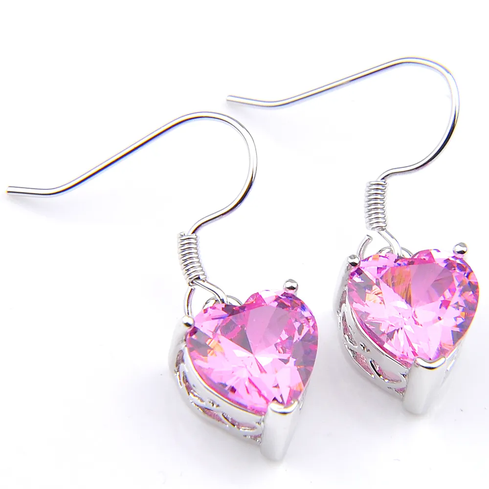 LuckyShine 5 Ensembles Cristal Zircon Coeur Rose Kunzite Boucles D'oreilles et Pendentif Chaîne Collier 925 Argent Femmes Mode Ensembles De Mariage LIVRAISON GRATUITE