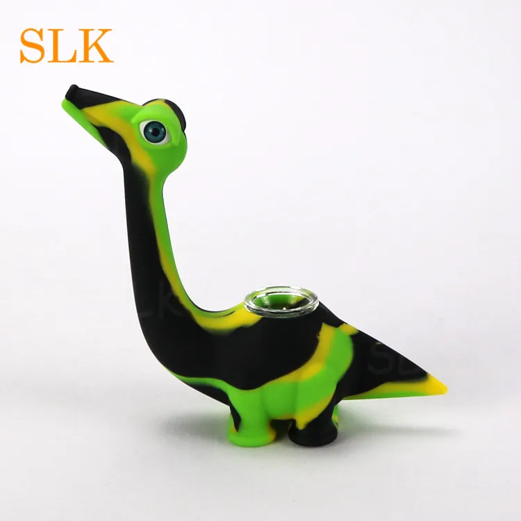 Unbreakable silicone smoking pipes kit with 2 dab accessories portable hand pipe dinosaur bubbler new arrival