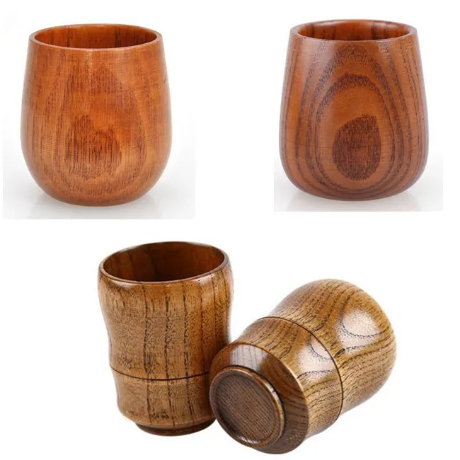 High Quality Retro 5oz Egg Cups Wine Glasses Mugs Natural Solid Wood Wooden Tea Cups Wine Beer Cups 150ml Milk coffee mugs