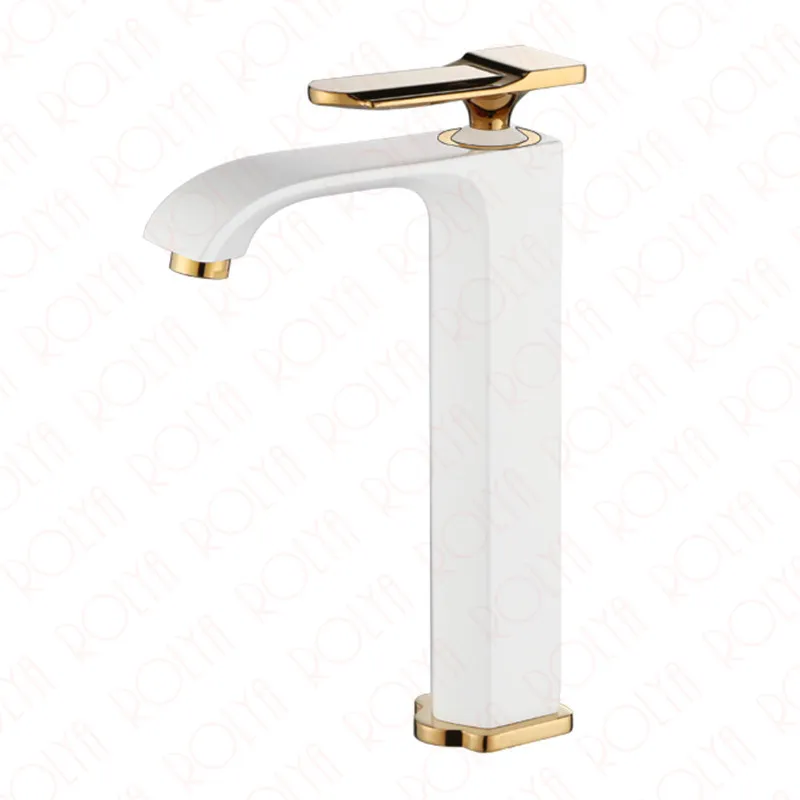 2018 Unikt patentdesign Singelhandtag Solid Brass Lyxig Guldplatta Högkroppsfartyg Sink Kran Tall Badrum Basin Mixer Kranar