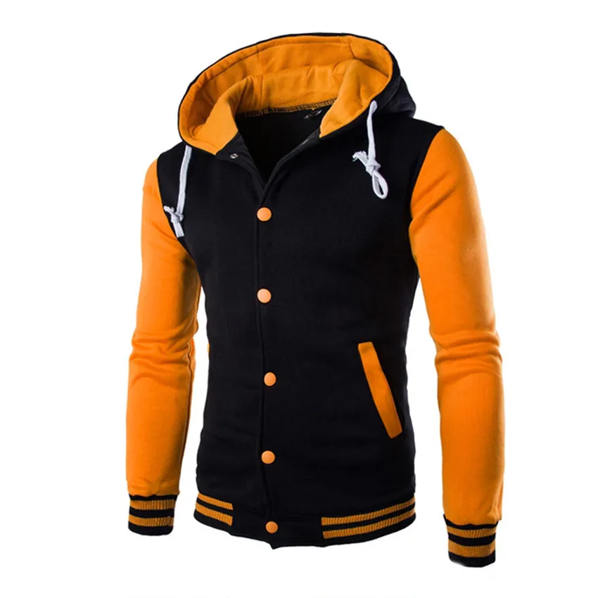 2018 män höst vinter varm kappa jacka outwear tröja smal hoodie varm hooded patchwork sweatshirt # 0612