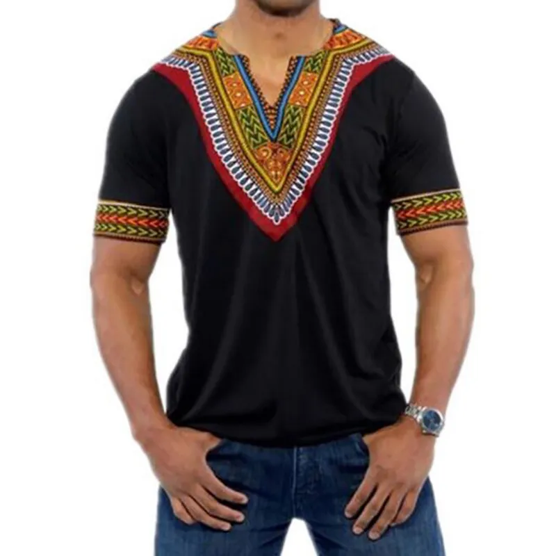 Mode v hals kort ärm t shirt män ny afrika tryck dashiki t-shirt män casual hip hop tops tees africa kläder