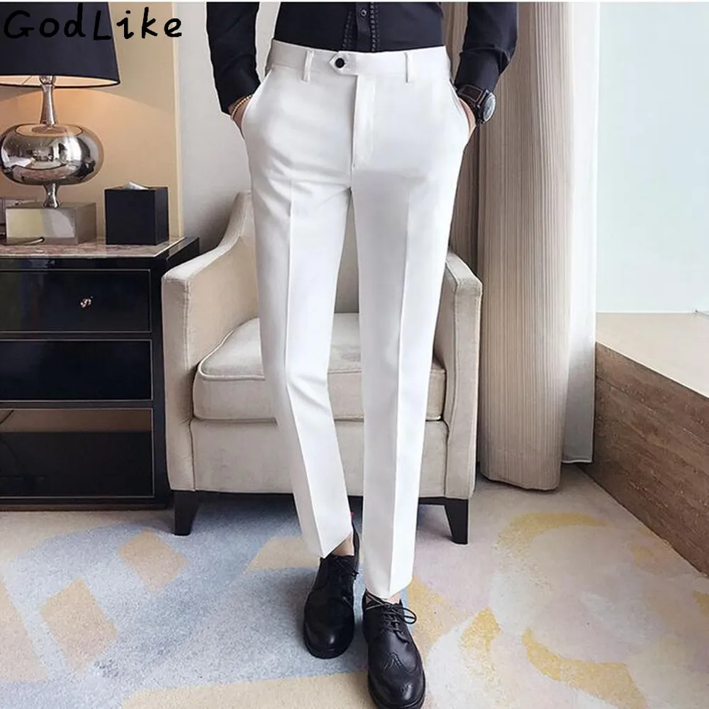 2017 herfst business heren formele witte pak broek katoen anti rimpelpocket bruiloft bruid bruidegom mannelijke zakelijke casual broek