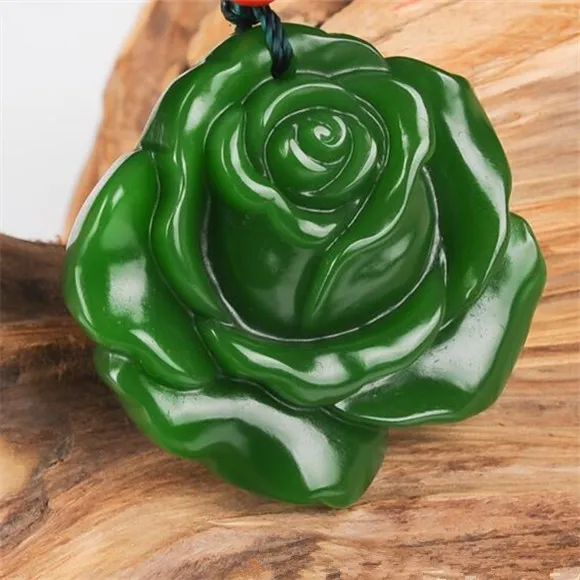 New Natural Jade Kina Grön Vit Jade Hänge Halsband Amulet Lucky Roses Blommor Staty Samling Sommar Ornament ZXC001