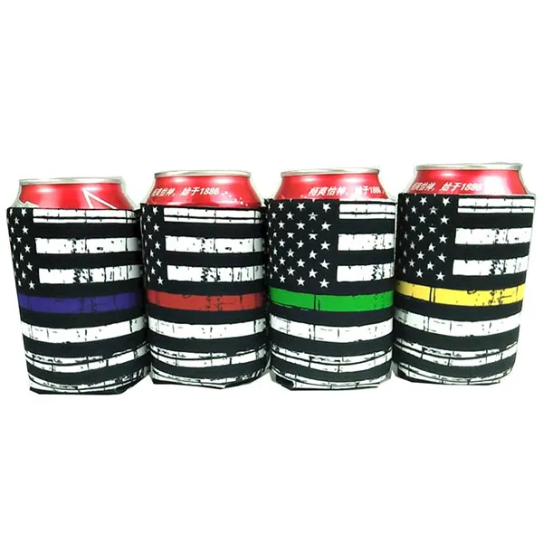 America Flag Strap Neoprene Can Cooler Sleeves Keep Drinks Ice Cold Stubby Drink Holder Beer Can Coolers Insulation Case Bar Party Supplies