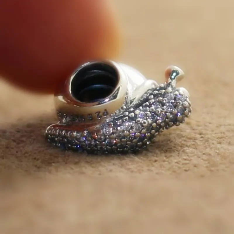 925 Silver Snail Charm Bead for Pandora Bracelets Necklace Sparkling Clear CZ 2024 Jewelry