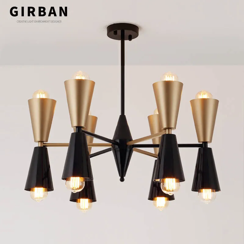 Modern Pendant Light Living Room Bedroom Hanging Lamp 6 Lights E27 LED Pendant Lighting Gold and Black Color