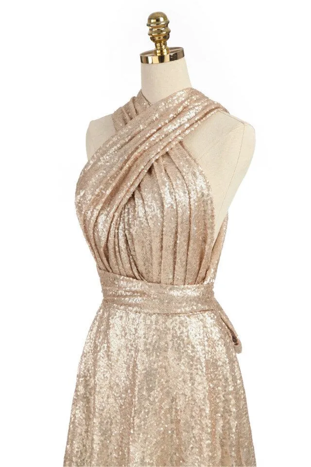 Sparkly Convertible Gold Sequin Bridesmaid Dresses Aline Long Maid of Honor Dresses Multiway Wedding Party Gowns6383579