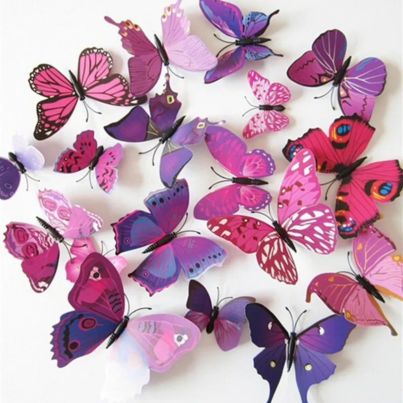 12 pièces/ensemble Artificielle 3D Papillon Stickers Muraux Réfrigérateur Aimant Autocollant Réfrigérateur Aimants Décoration de La Maison