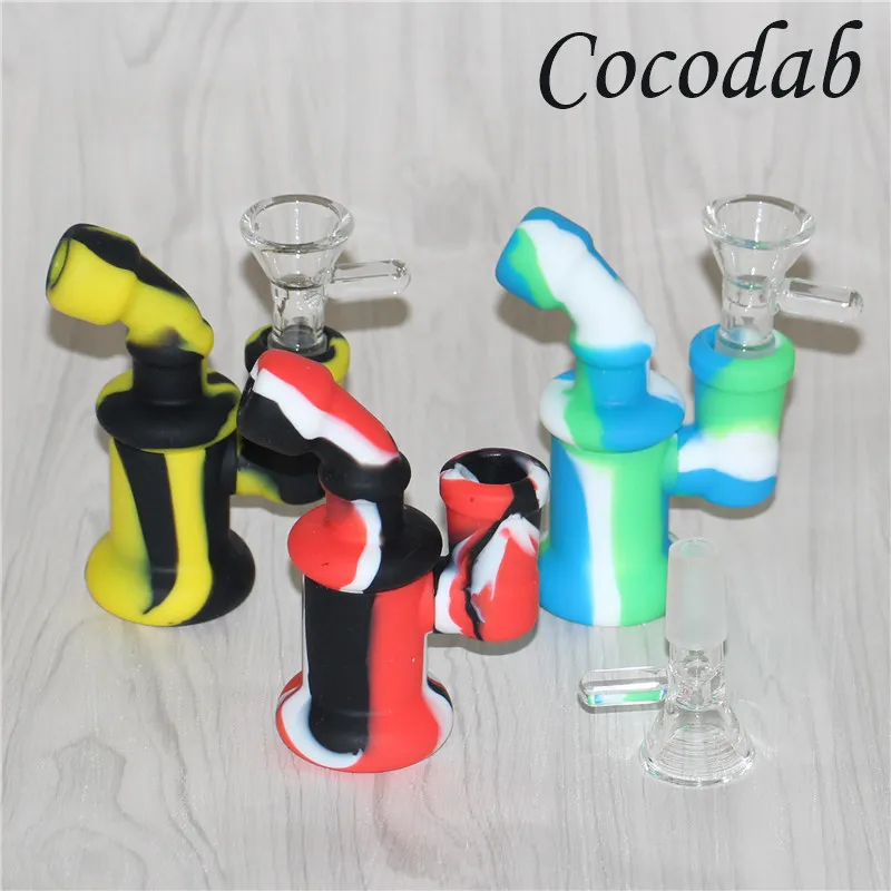 Hookah Bongs Mini Silicone Bubbler Rig silicon smoking pipes Hand Spoon Pipe oil dab rigs with glass bowl handpipes DHL