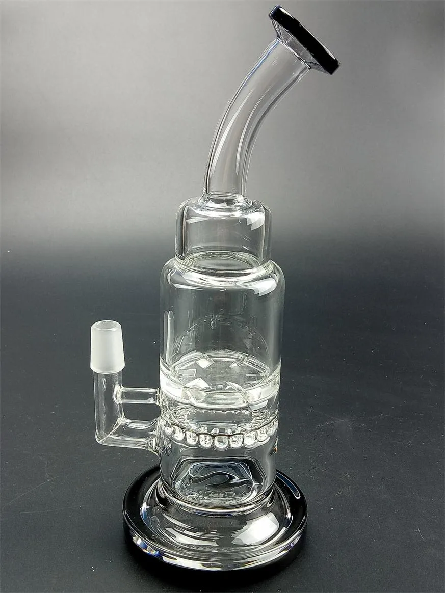 Black Glass Bong Hookahs 8.5 inch Tube Double Recycler Comb Perc Disk Water Pipe with Free Charge Matching Dry Bowl