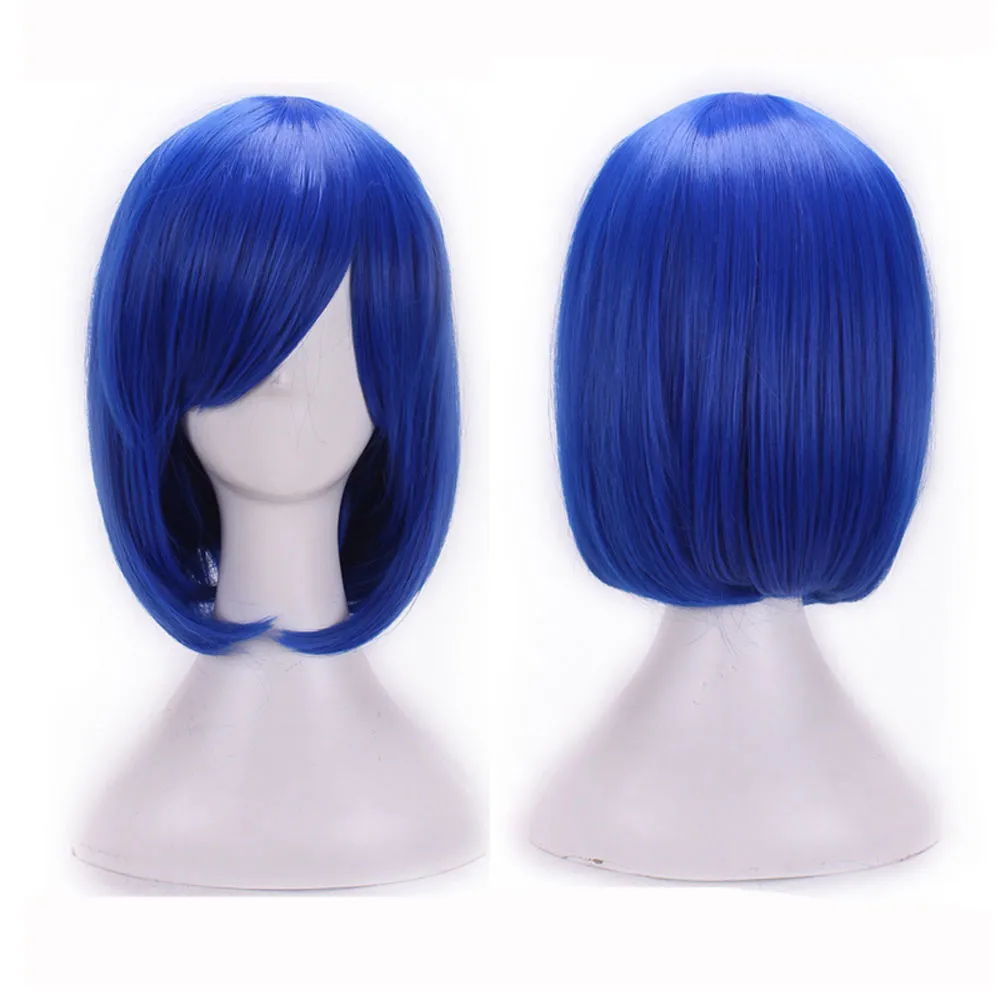 UK Stock Kvinnor Anime Party Costume Dress Full Wig Cosplay Kort hår Blå Bob