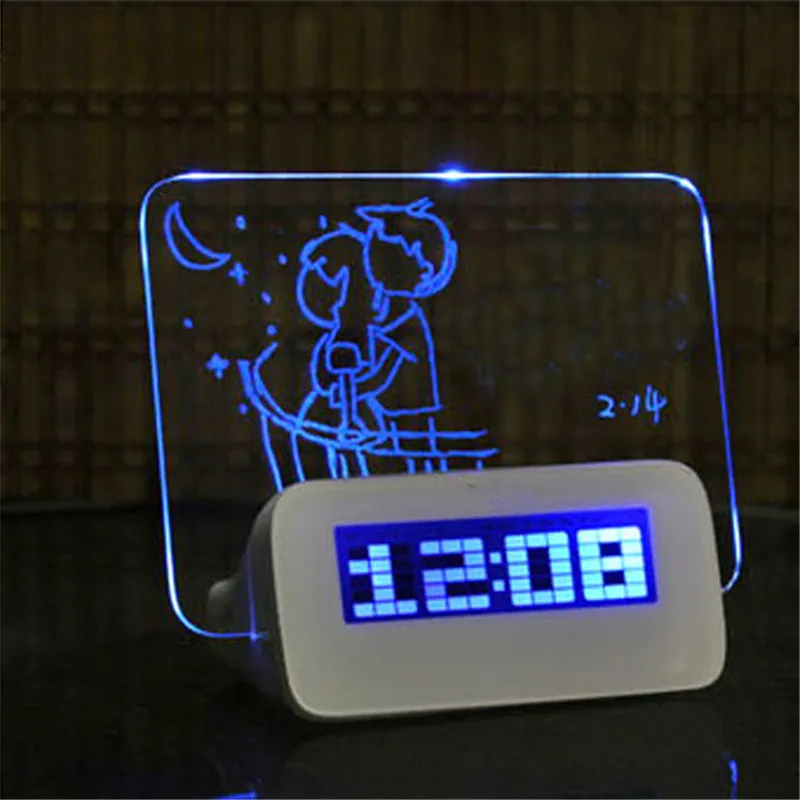 Blue Green LED Fluorescent Digital Alarm Clock Electronics with Message Board USB 4 Port Hub For 289D