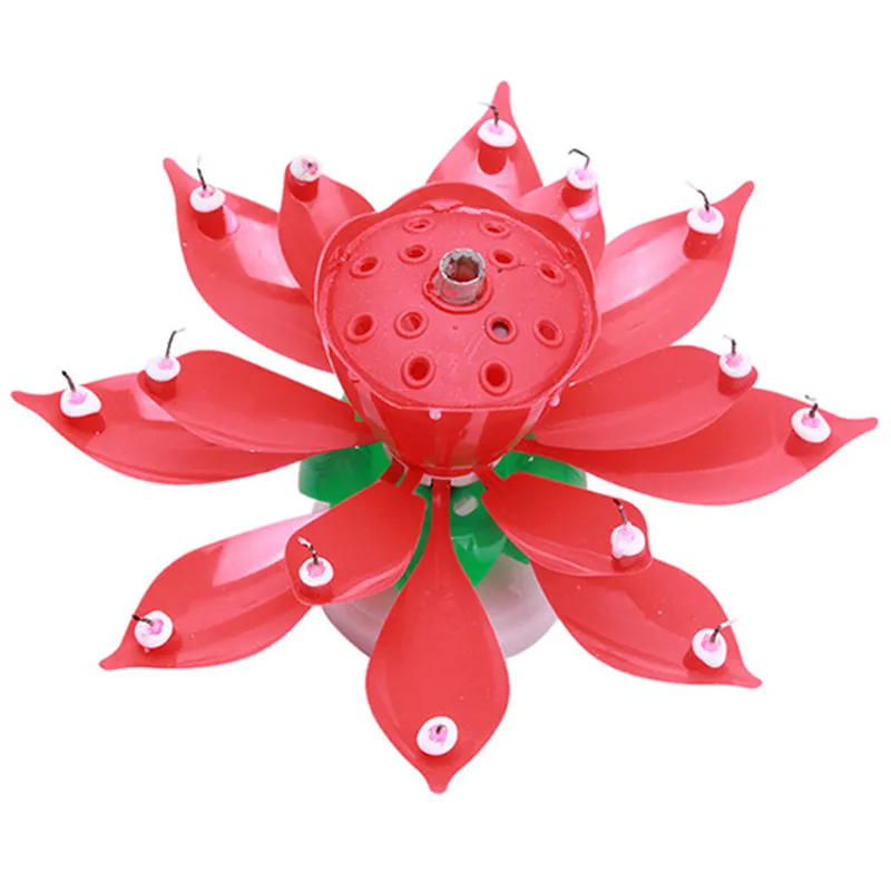 New Art Musical Candle Lotus Flower Happy Birthday Party Gift Rotating Lights Decoration 8/14 Candles Lamp