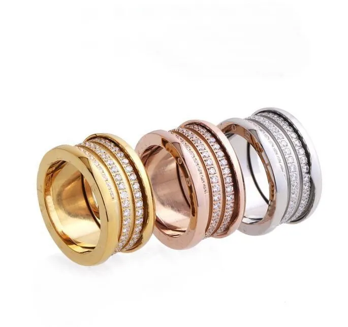 High Quality Fashion 316L Titanium steel Three Rows Diamond Screw Thread Wedding Engagement 18K Gold Plated Wide Rings Size6-9