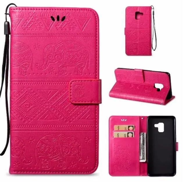 Imprint Elephant Flip Card Slot Wallet Läder Cover Telefon Väska till Samsung A40 70 20e M10 20 J6Prime Huawei Y9P H20 P20L 2019