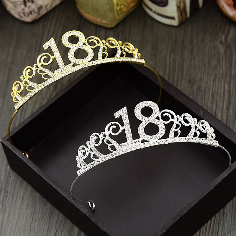 Guldsilver 18 år gammal födelsedagsfest krona ny ankomst prinsessan tiara tjej glitter gnistrande söta pannband hår tillbehör9299261