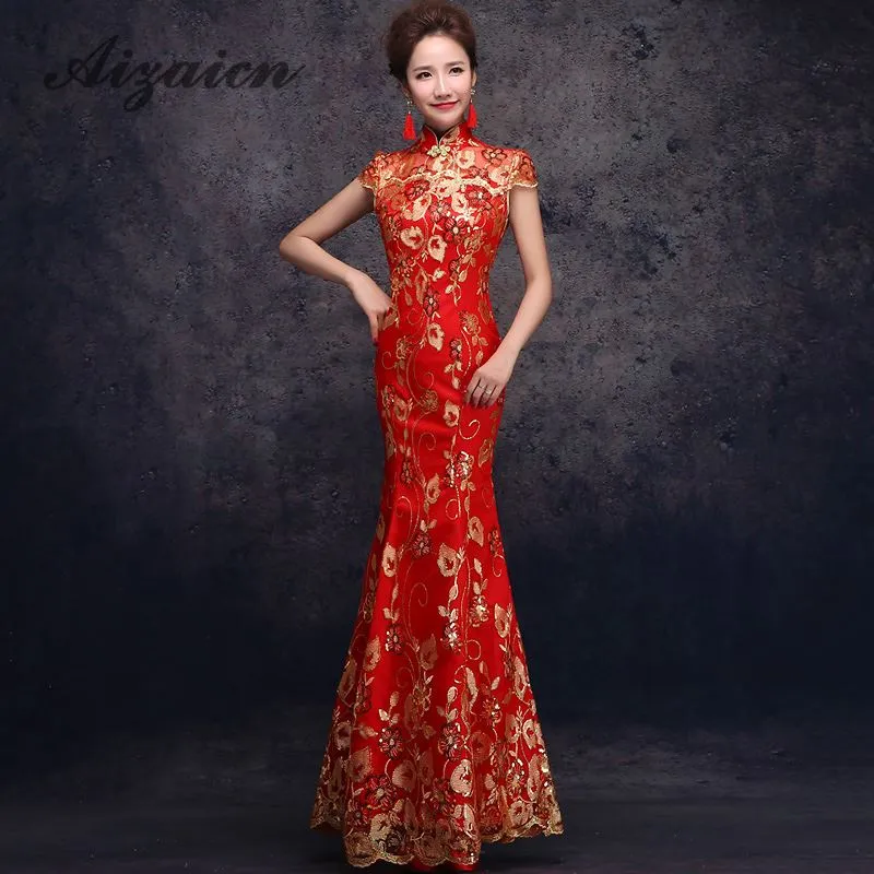 Elegant Improved Cheongsam Dress Embroidery Modern Qipao Gowns – FloraShe