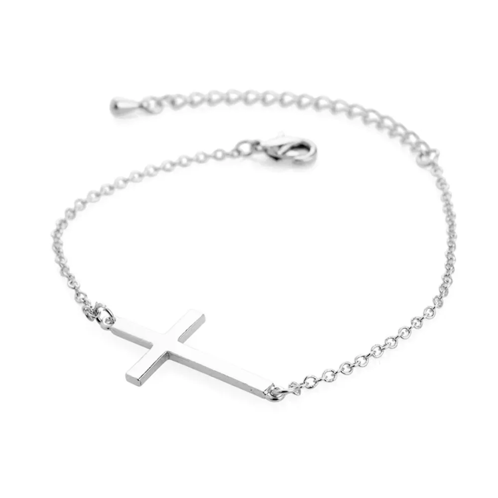 Fashion Silver/Gold Chain Simple Cross Bracelet & Bangle Exquisite Christian Copper jewelry Bracelets for women men gifts