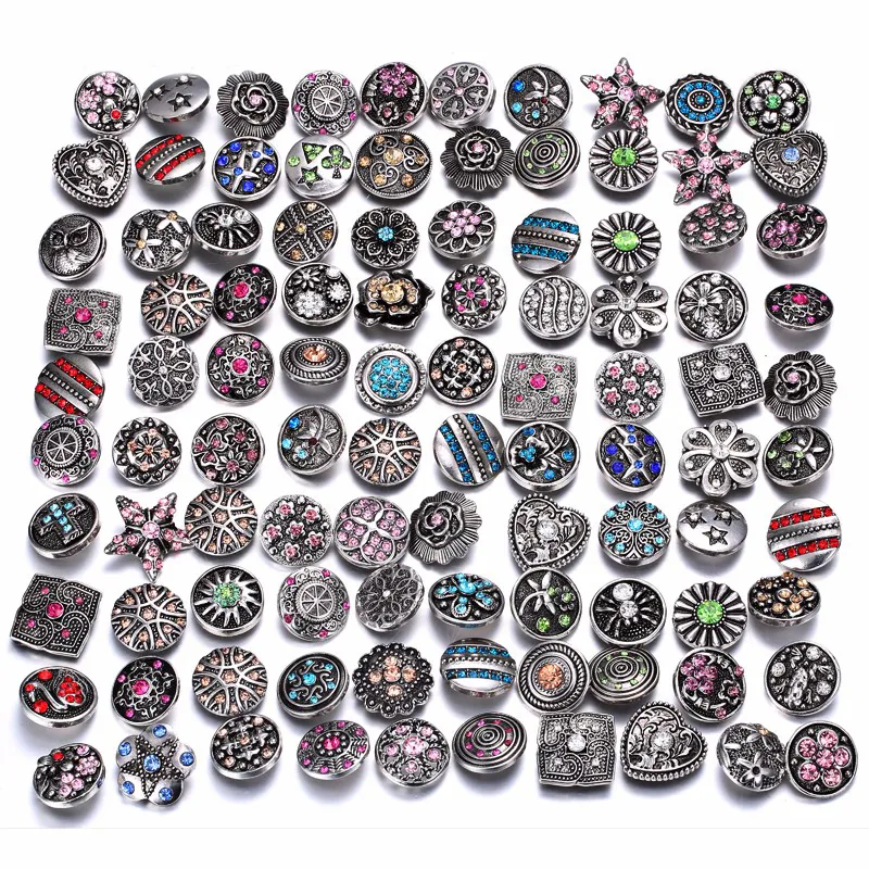 Noosa Snap Button Jewelry Wholesale Fit Bracelet Bangles Necklaces 18mm Metal Rhinestone Ginger Snap Buttons Charm Bracelets