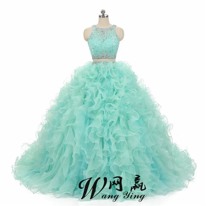 Mint Green Two-Piece Prom Dress with Detachable Cathedral Train and Lace  Embellishments from Dhgate Quinceanera Dresses - price 162.82