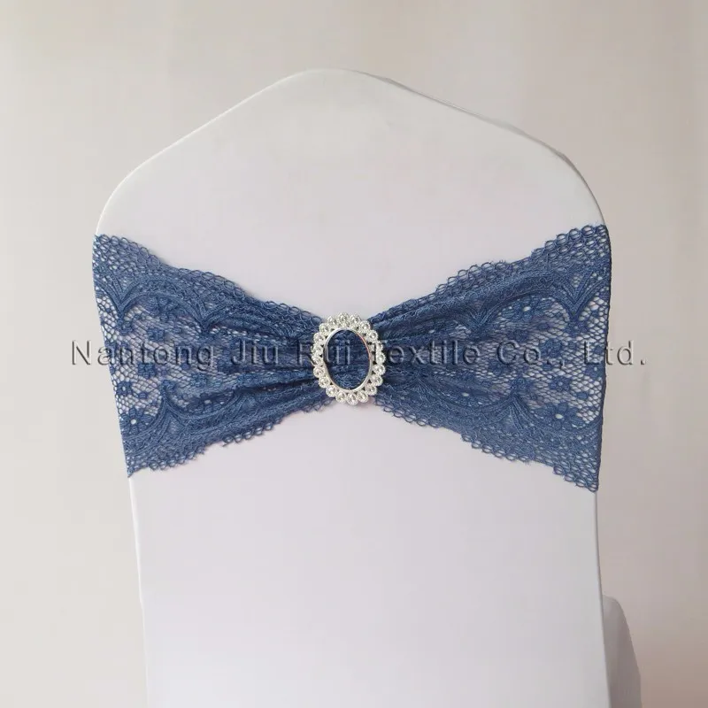 Navy Blue Spandex Lycra Lace Chair Band With Buckle For Birthday Use Wedding Decoration Fashion Lace Chair Sashes