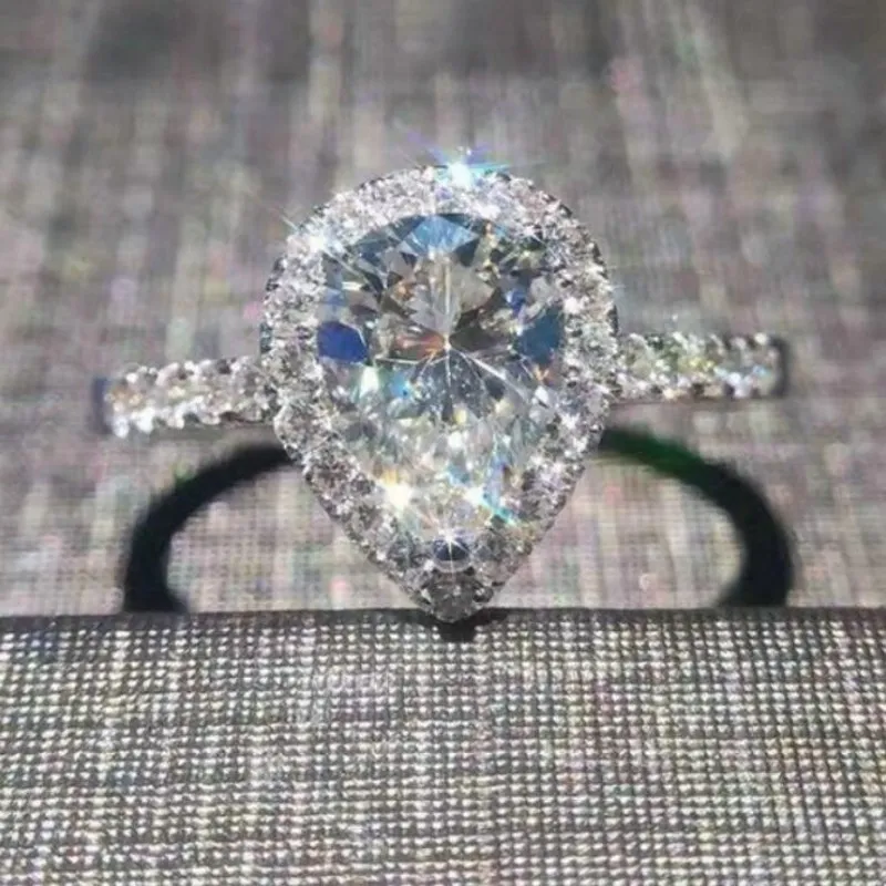 Groothandel professionele nieuwkomers luxe sieraden 925 sterling zilveren peer gesneden wit topaz cz diamant bruiloft hart band ring voor vrouwen