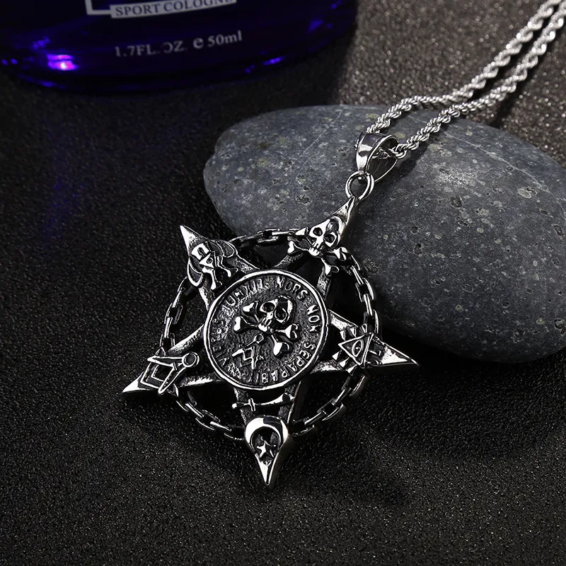 2018 Punk Titanium Pendants Cool Pentagram Skull Pendant Necklace For Men gotisk stil Hexagram halsbandsmycken D719L2181906