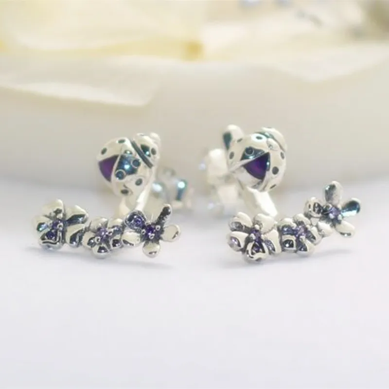 925 Sterling Silver Ladybird Meadow Stud Earrings With CZ Fits European Pandora Style Charms Jewelry From 15 21 DHgate