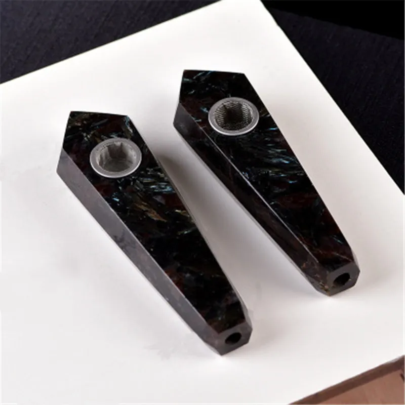 Arfvedsonite Point Pipe Natural Astrophyllite Crystal Pipe Carved Black Stone Blue Flash Meditation Intuition Scrying Gemstone Tobacco Pipe