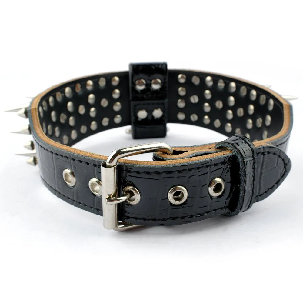 Black leather discount spiked dog collar