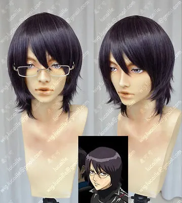 Gintama the Movie Shinpachi Shimura Dark Purple Cos Hair Wig+Free Shipping