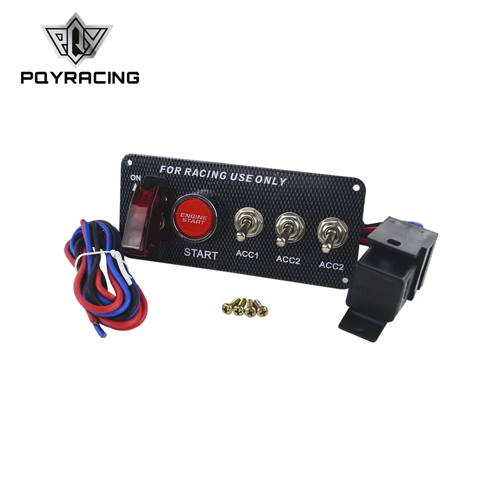 PQY Racing - Başlat düğmesi led geçiş karbon fiber yarış arabası 12 V led ateşleme anahtarı paneli motoru PQY-QT313