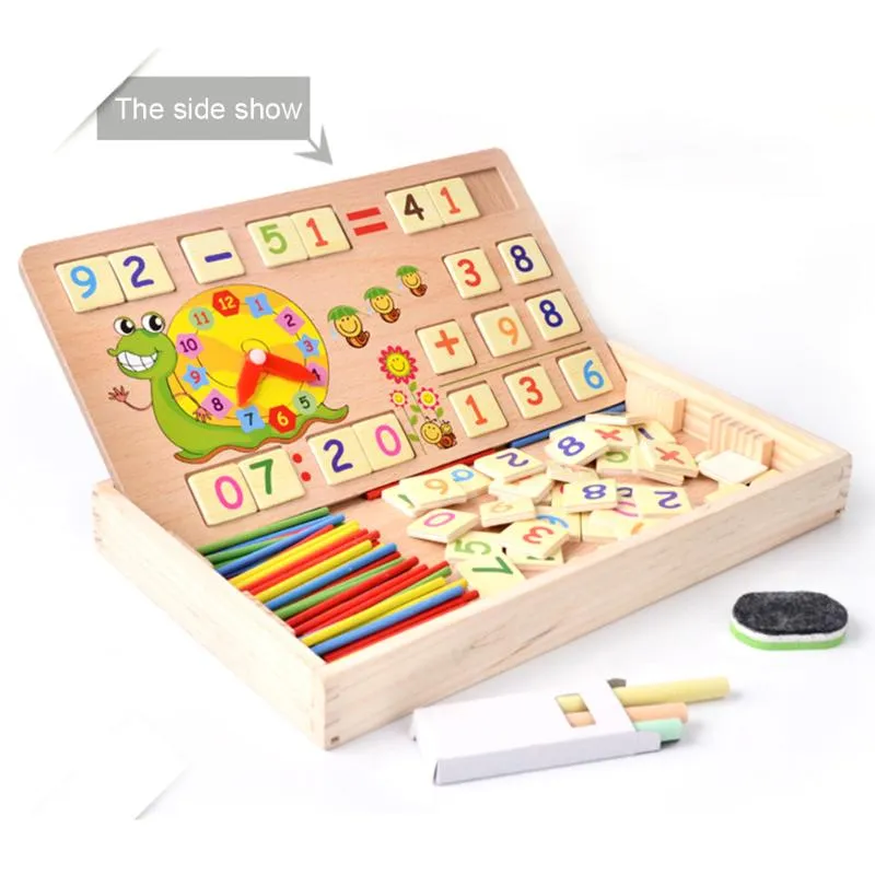 Wooden Math Toys Baby Educational Clock Cognition Math Toy with Blackboard Chalks Children Wooden Educative Toys