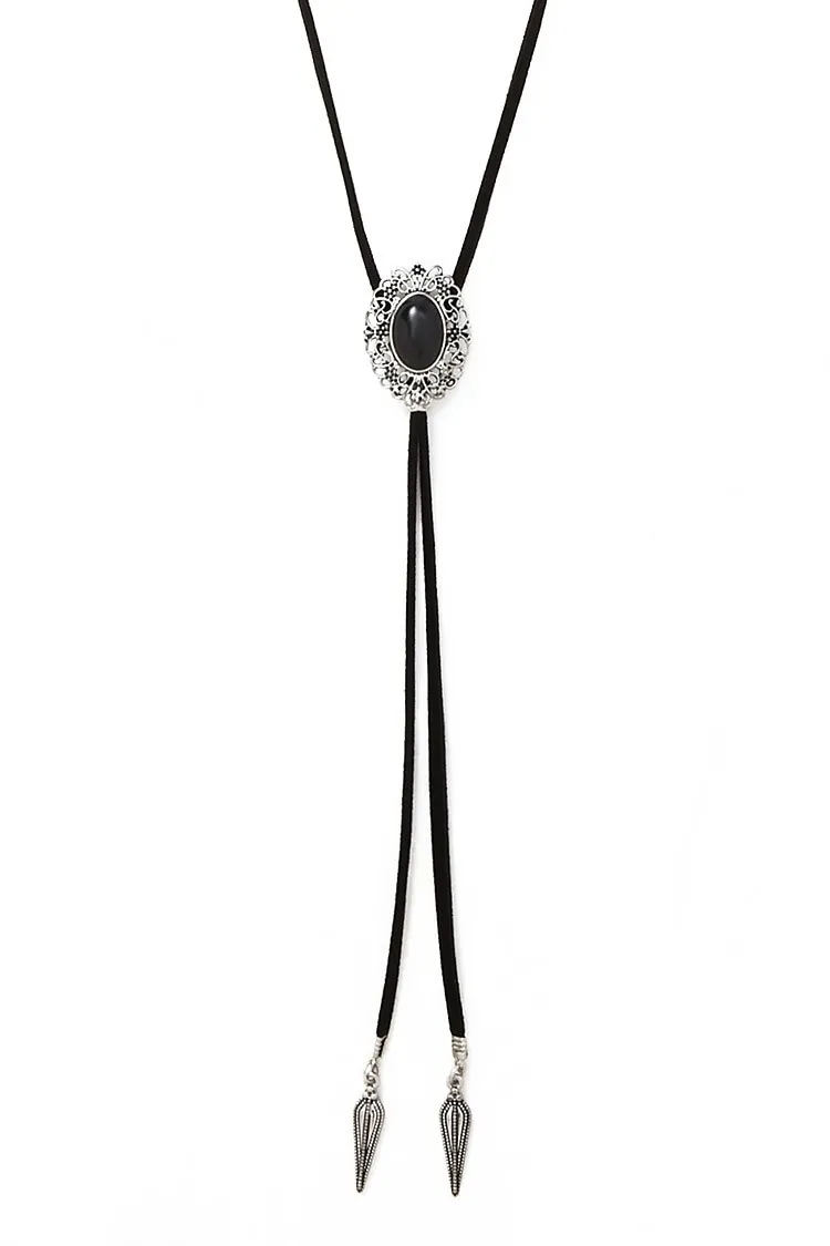 Fashion vintage Lange zwarte drop water ovale Lederen Touw bolo tie Charms DIY Vrouwelijke Ketting Pendant285o