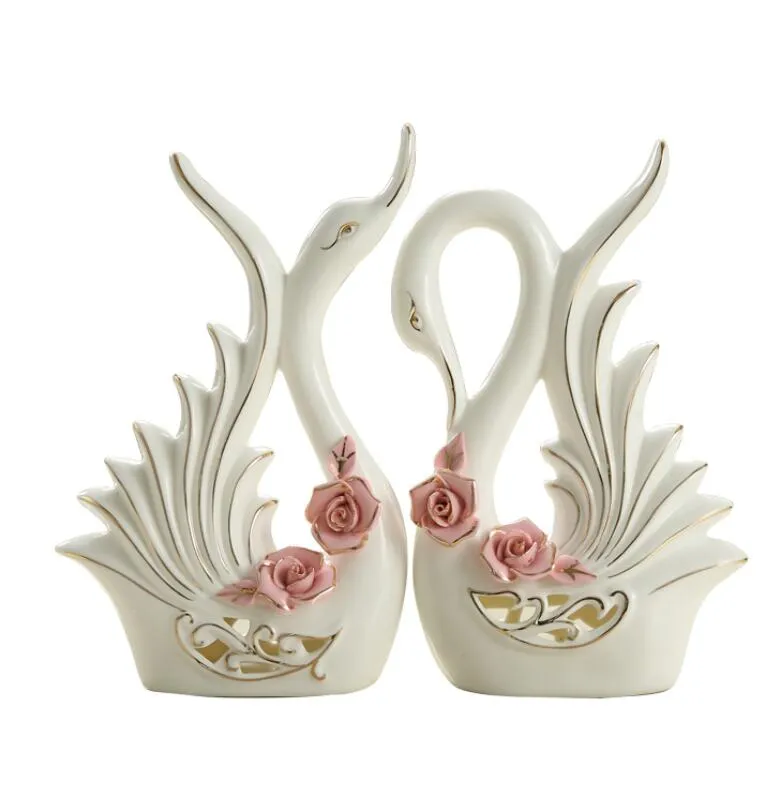 2 Pezzi Ornamenti Di Figurine Di Cigno In Resina, Graziosa Coppia Di