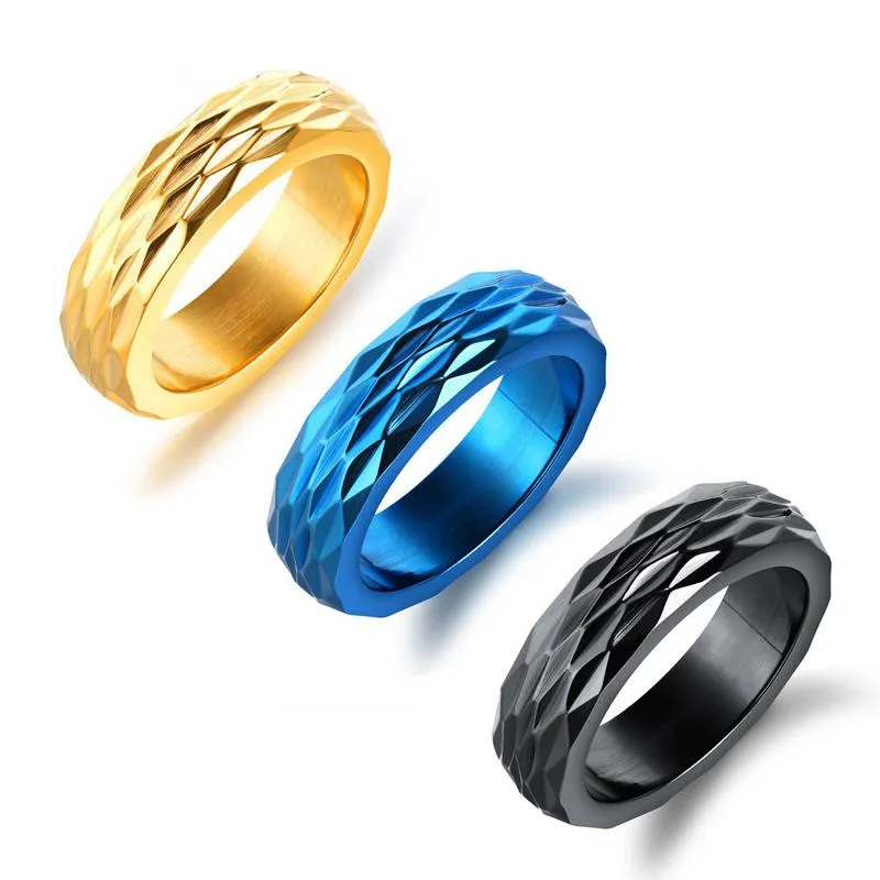 Diamant Titanium Steel Band Ringar Partihandel Graver Solid Ring Guld Svart Blå Glänsande Ring För Män Kvinnor