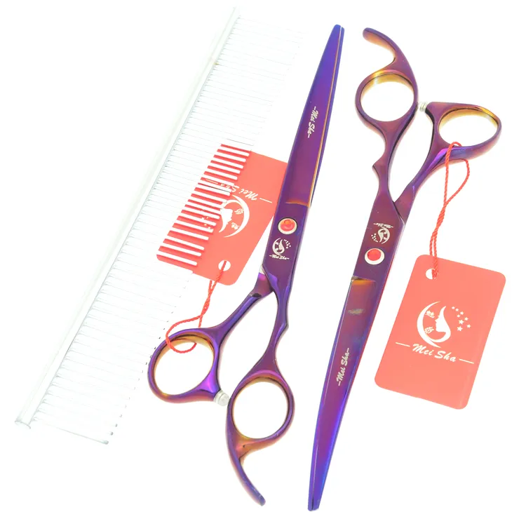 7.0Inch Meisha Japan 440c Purple Pet Grooming Shears Set Big Cutting Scissors Thinning Clippers Curved Tijeras Puppy Supplies HB0108