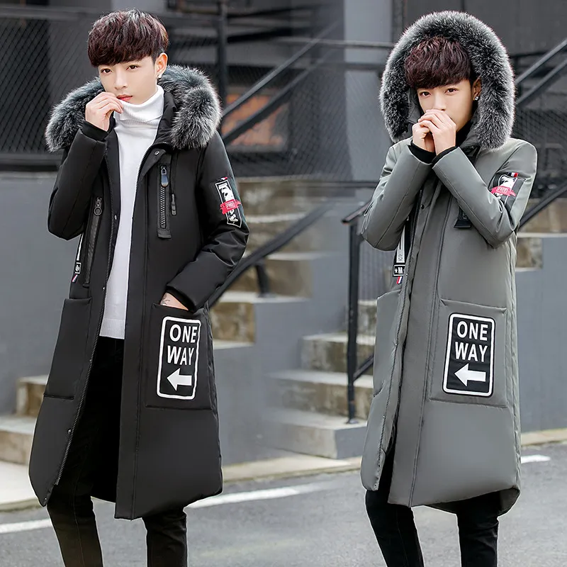 Winter new thickened down jacket with a cap and white Eider letter printed down jacket