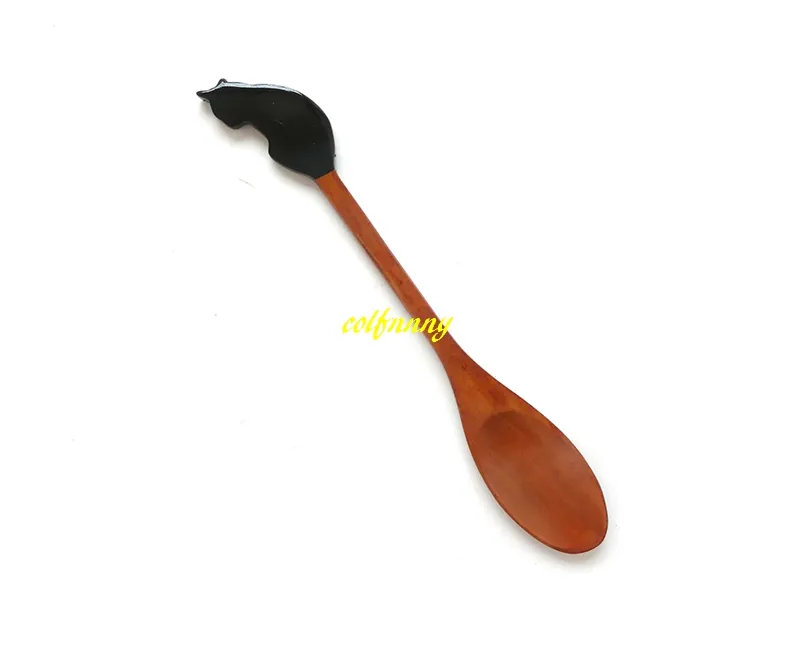 10 pçs / lote frete grátis 21cm colher de madeira longo cabo gato em forma de mão coffe de chá de mesa de café bolo de sobremesa sorvete colher