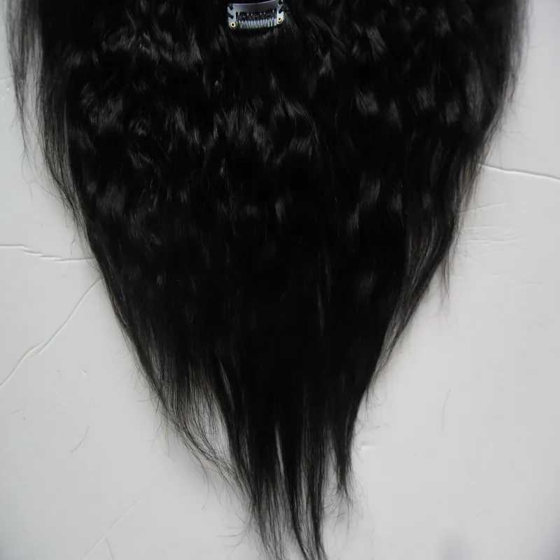 Grov Yaki Clip Ins 10 stycken och 120g / set Naturlig färg Kinky Straight Clip In Human Hair Extensions