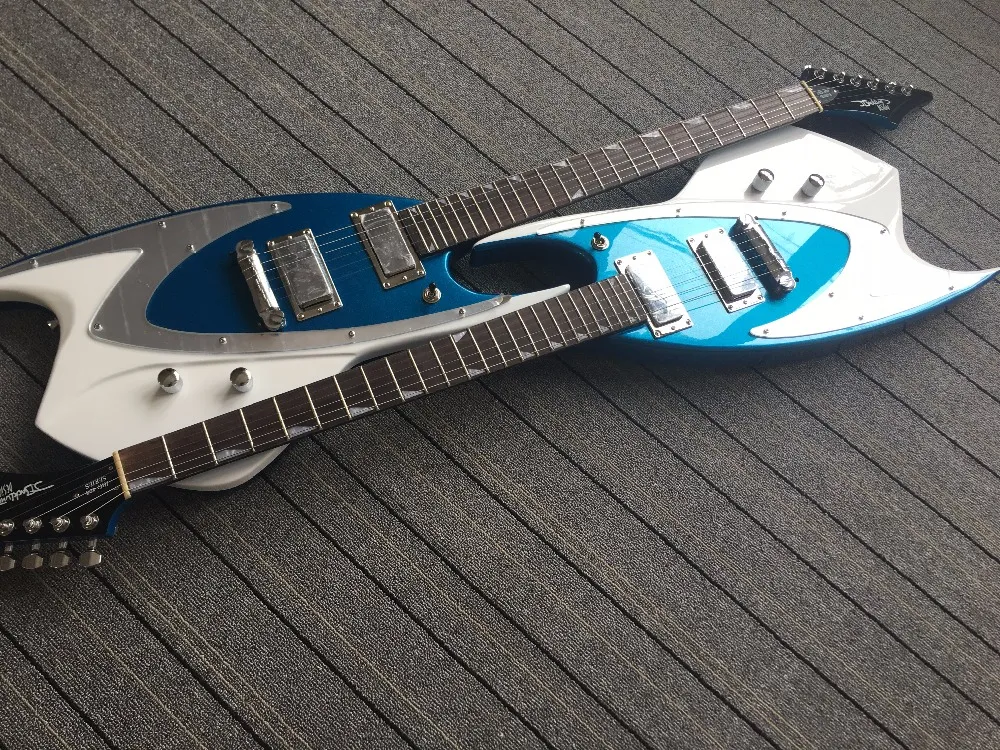 DHgate Metallic Blue White Shark Themed Electric Guitar with Chrome Pickguard Free Shipping Musical Instruments