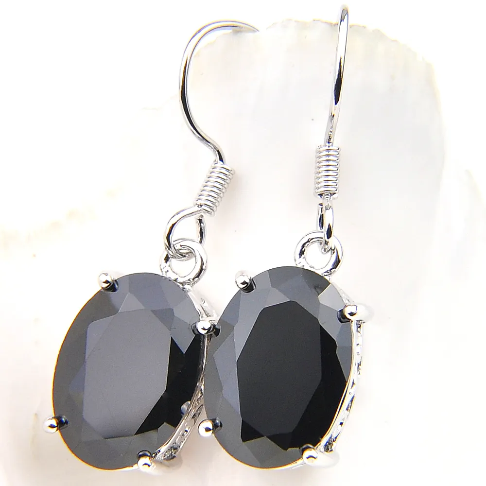 Luckyshine vacances bijoux cadeaux pour femmes 925 argent noir CZ boucles d'oreilles classique Europe populaire ovale oeuf balancent boucles d'oreilles e