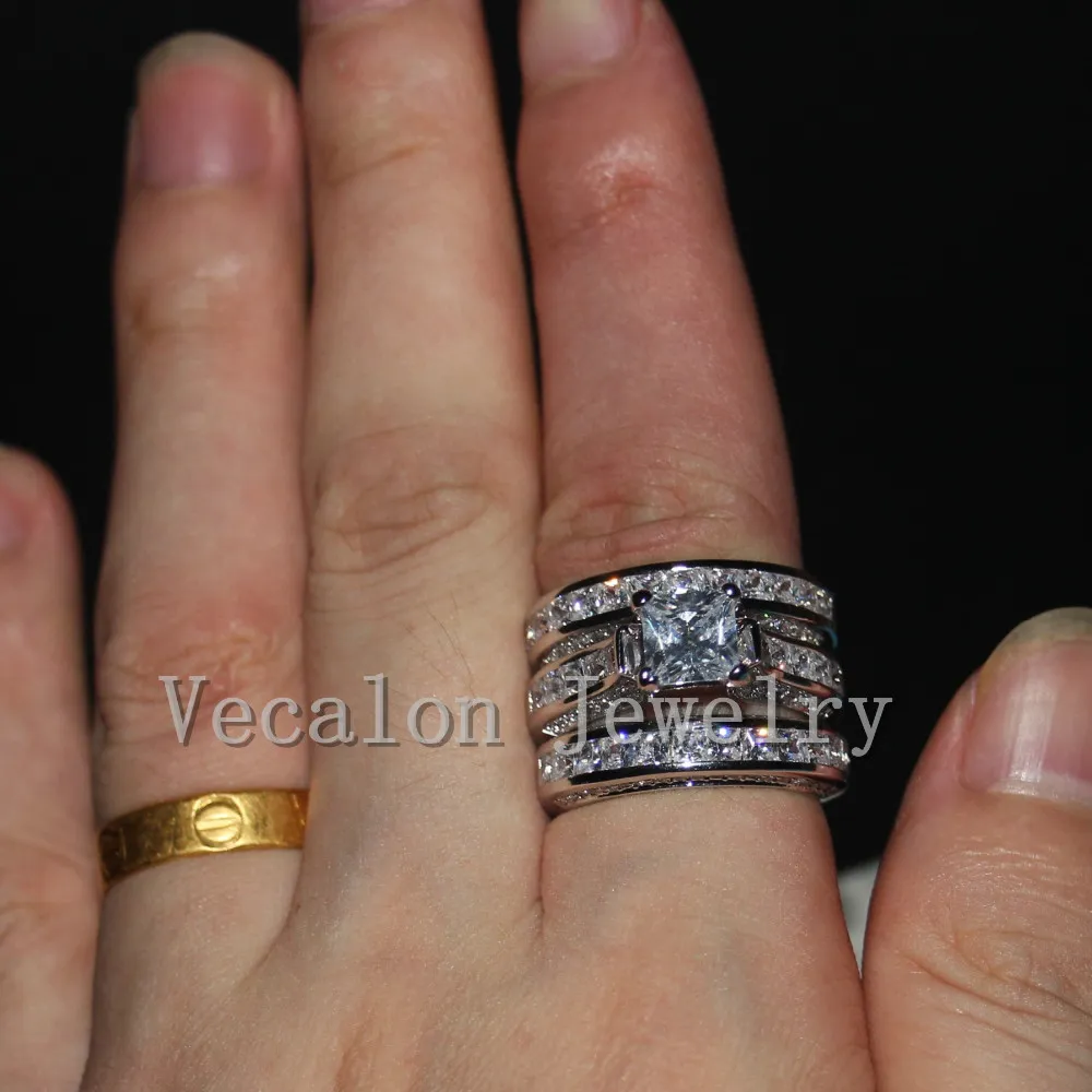 Vecalon Fine Jewelry Princess Cut 20ct 5A Cyrron CZ Wedding Perbing Zestaw dla kobiet 14KT Białe Złoto wypełnione palcem Pierścień 6038366