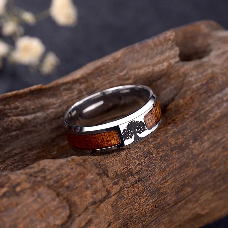 High quality Couple Wood Rings Men s Cross Tree of Life Masonic Titanium steel wooden Ring For women Fashion Jewelry in Bulk