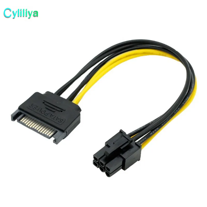 Dual 15 Pin 2 SATA till 6 Pin PCI Express PCI-E SATA Graphics Converter Adapter-videokort Power SATA Cable Cord