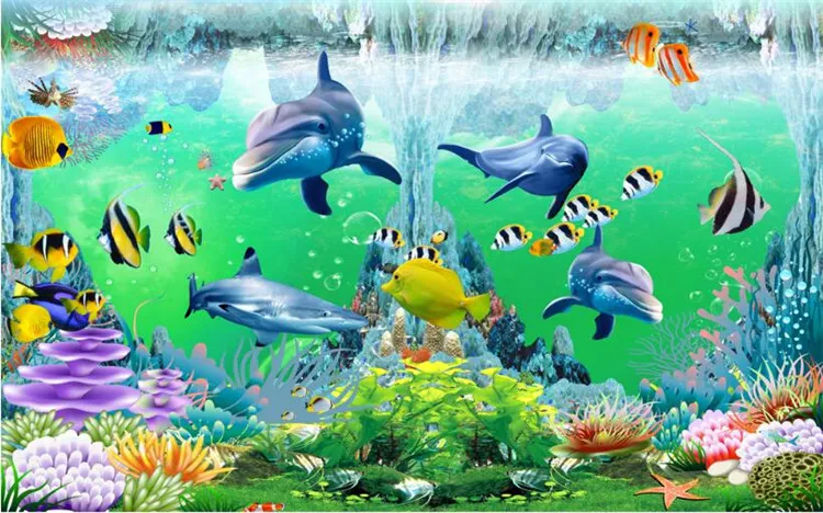 Fond d'écran de chambre 3D PO PO Murale non tissée Coraux Ocean Coraux Dolphin Fish Decoration Peinture 3D Muraux muraux Fond d'écran pour murs 3 54592057214