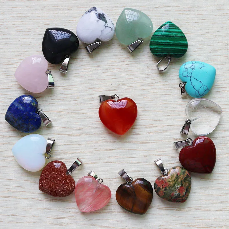 Fubaoying Charms Heart Shape Love Gem Stenhängen 20mm * 8mm lösa pärlor DIY smycken gör armband och halsband för kvinnor gåva gratis